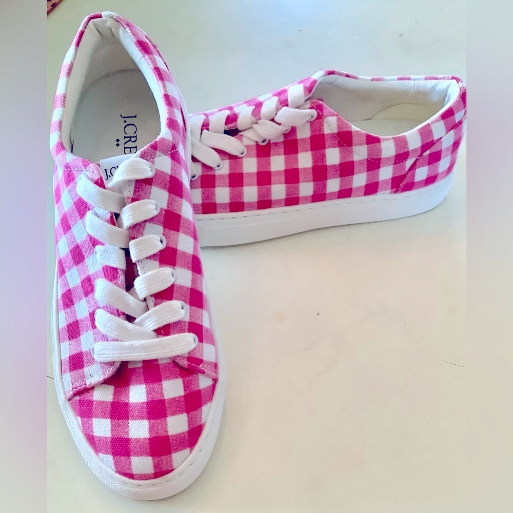 J. Crew Women’s Pink and White Check Roadtrip Sneakers Size 7.5 - Picture 8 of 8